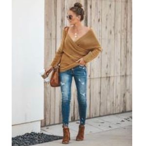 Golden/ beige wrap style sweater size small.